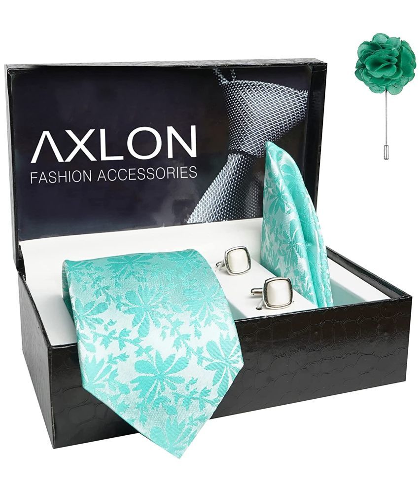     			Axlon Turquoise Floral Silk Necktie