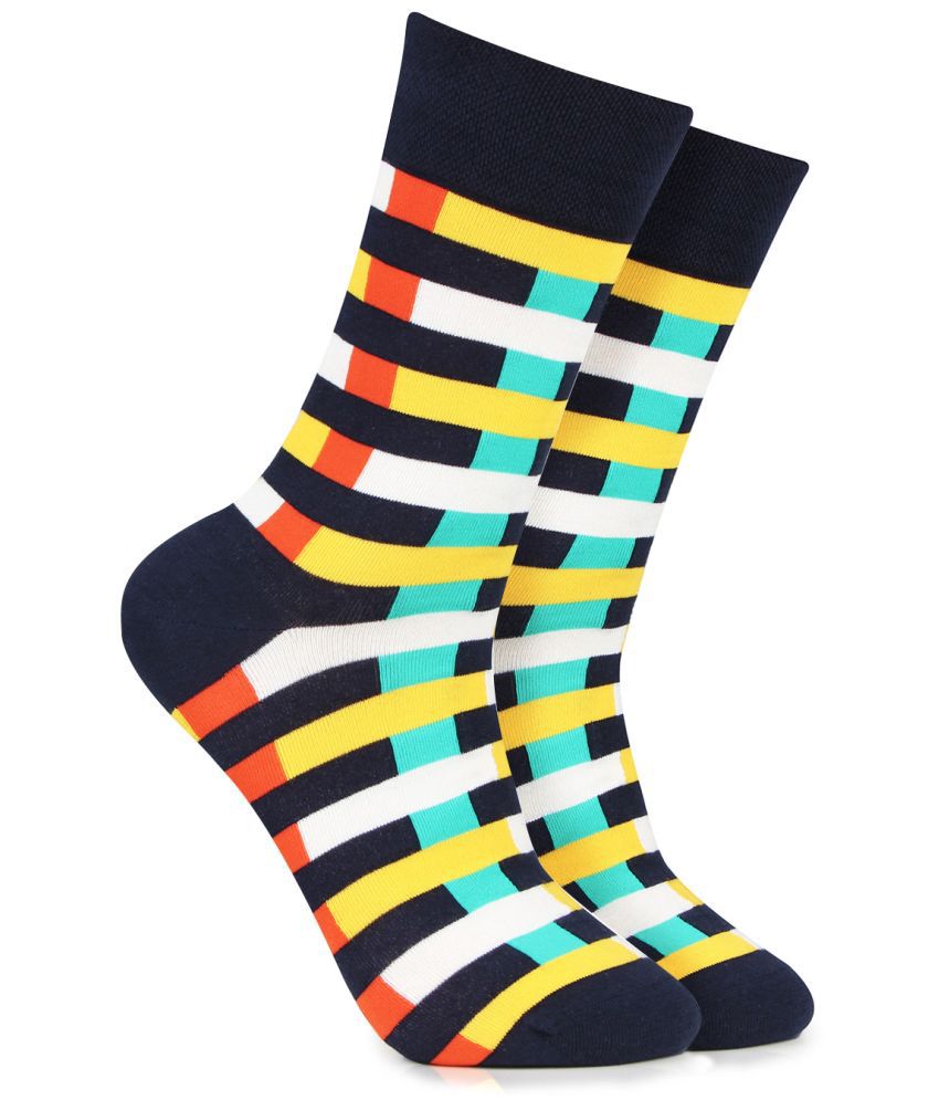     			Bonjour - Cotton Men's Striped Multicolor Mid Length Socks ( Pack of 1 )
