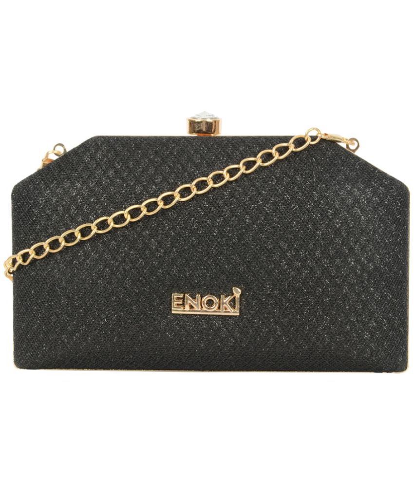     			Enoki - Black Faux Leather Box Clutch