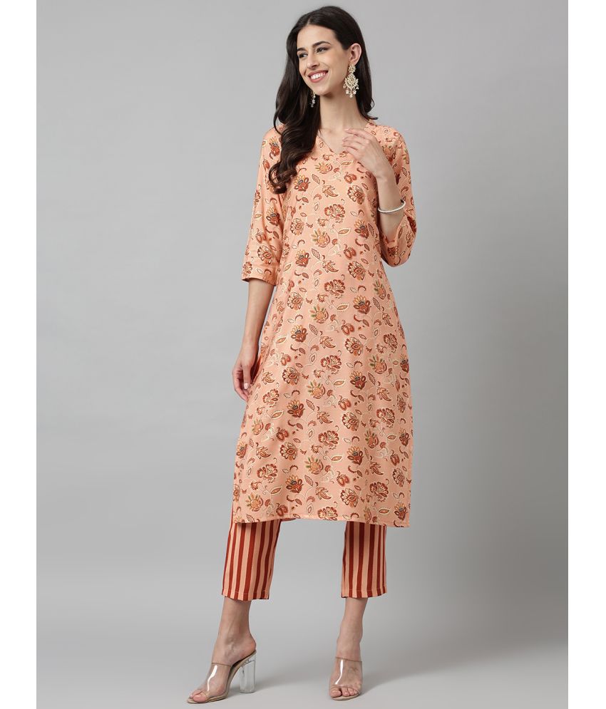     			Hritika - Peach Straight Chanderi Women's Stitched Salwar Suit ( Pack of 1 )