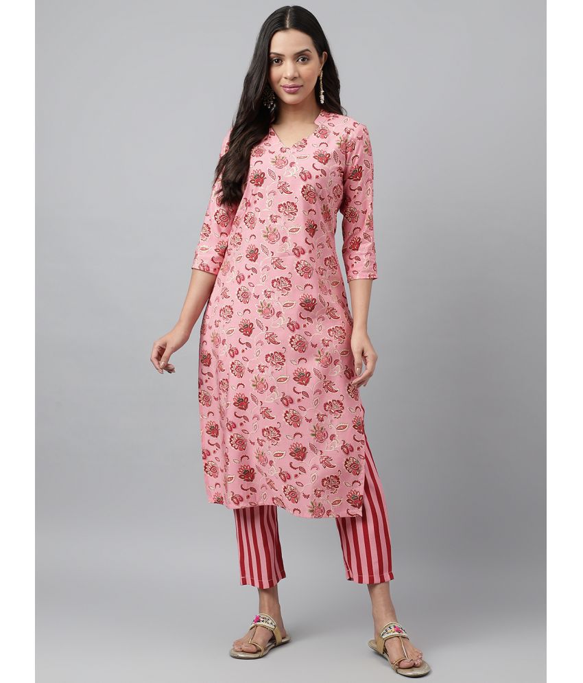     			Hritika - Pink Straight Chanderi Women's Stitched Salwar Suit ( Pack of 1 )