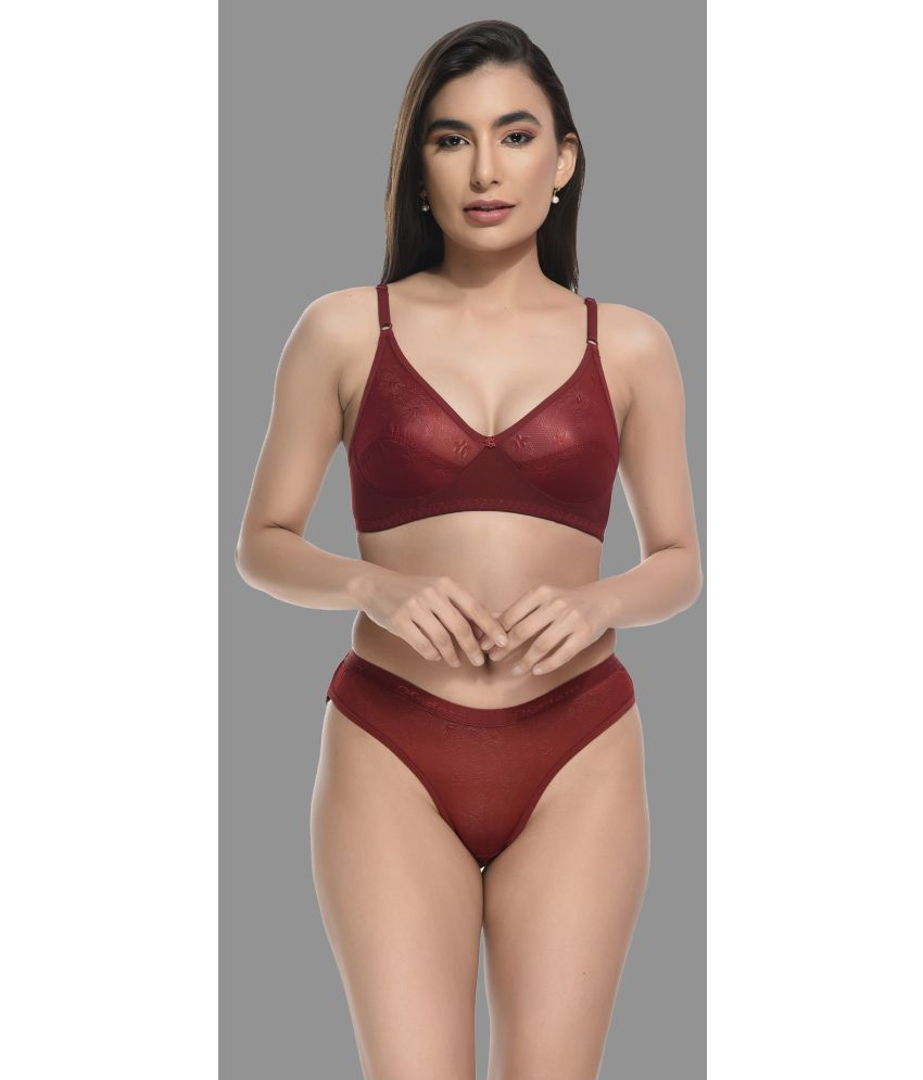     			Madam Net/Mesh Women's Bra & Panty Set ( Maroon )