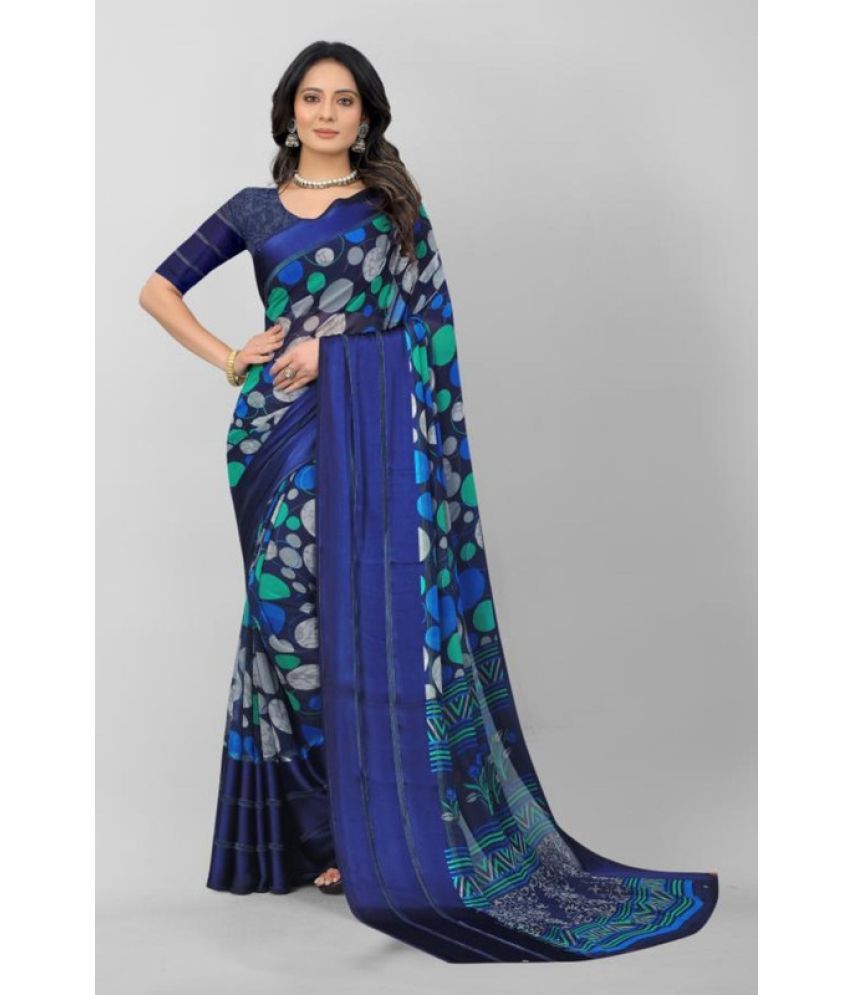     			Sitanjali Lifestyle - Blue Georgette Saree With Blouse Piece ( Pack of 1 )