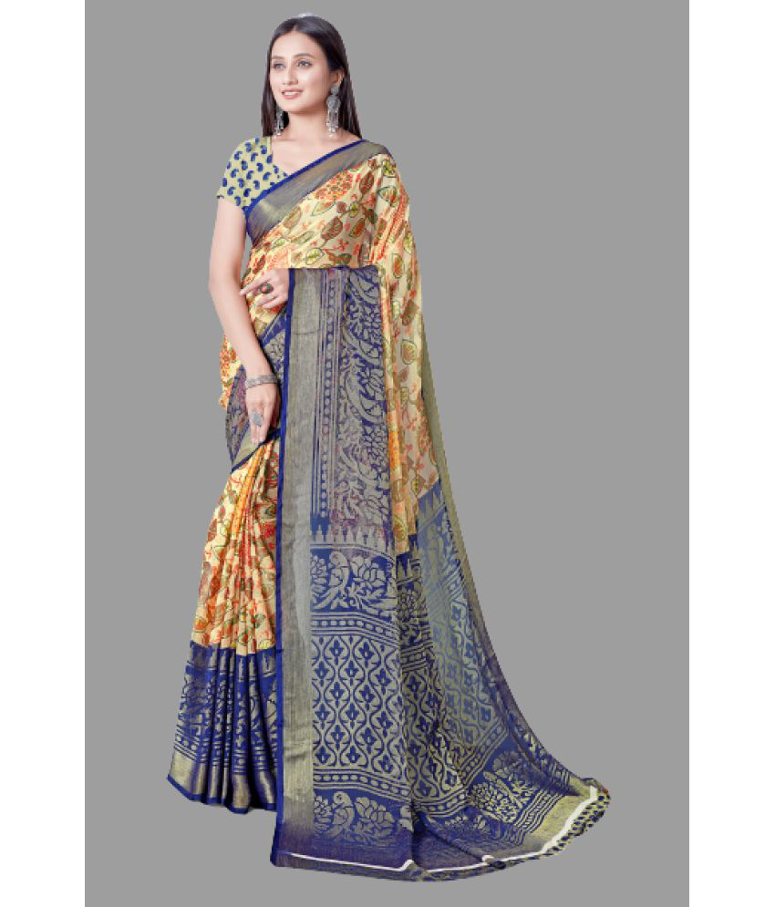     			Sitanjali Lifestyle - Navy Blue Brasso Saree With Blouse Piece ( Pack of 1 )