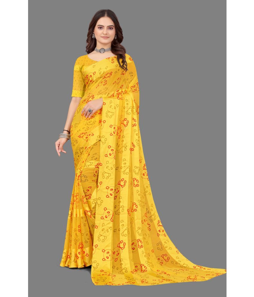     			Sitanjali Lifestyle - Yellow Georgette Saree With Blouse Piece ( Pack of 1 )