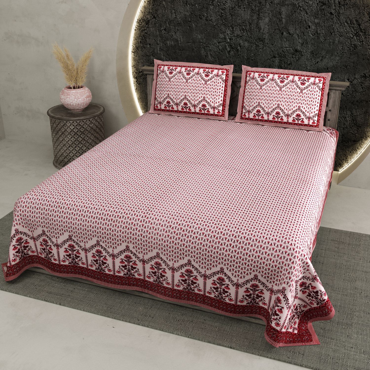     			UniqueChoice Cotton Floral Printed Double Bedsheet with 2 Pillow Covers - Multicolor