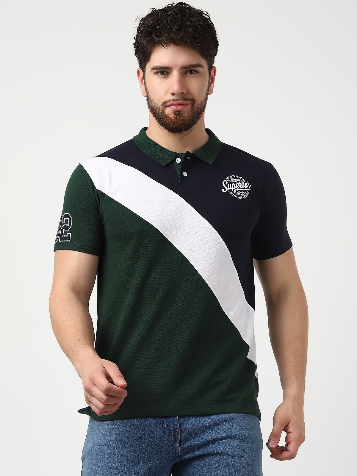     			UrbanMark Men Half Sleeves Regular Fit Colorblock Polo Tshirt -Dark Green
