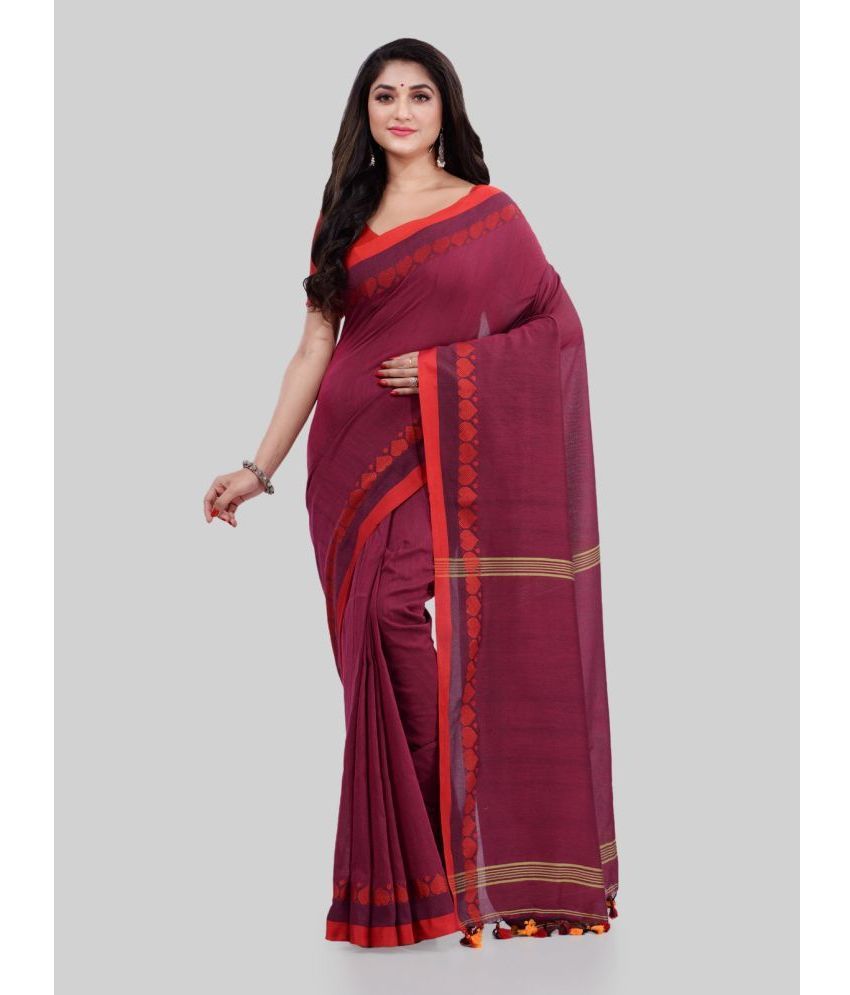     			Desh Bidesh - Maroon Cotton Saree With Blouse Piece ( Pack of 1 )