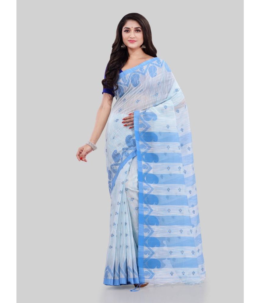     			Desh Bidesh - White Cotton Saree With Blouse Piece ( Pack of 1 )