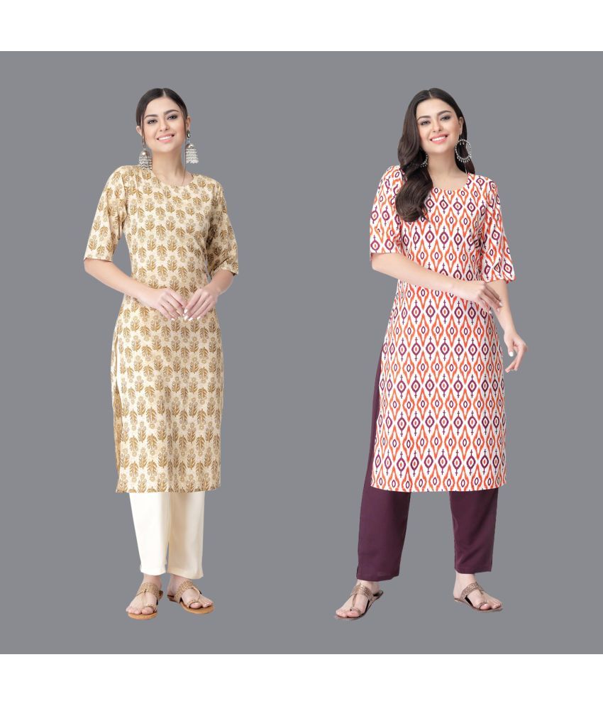     			Etnicbasket - Multicolor Crepe Women's Straight Kurti ( Pack of 2 )