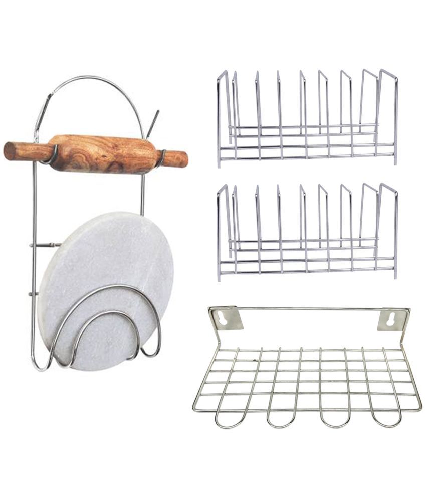     			JISUN - Silver Stainless Steel Dish Racks ( Pack of 4 )