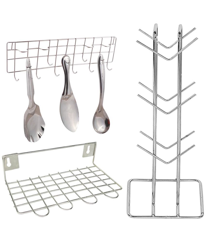     			JISUN - Silver Stainless Steel Storage Racks ( Pack of 3 )