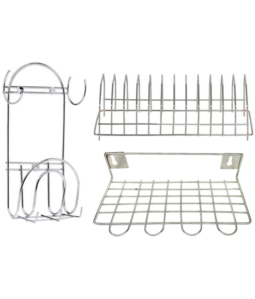     			JISUN - Silver Stainless Steel Storage Racks ( Pack of 3 )