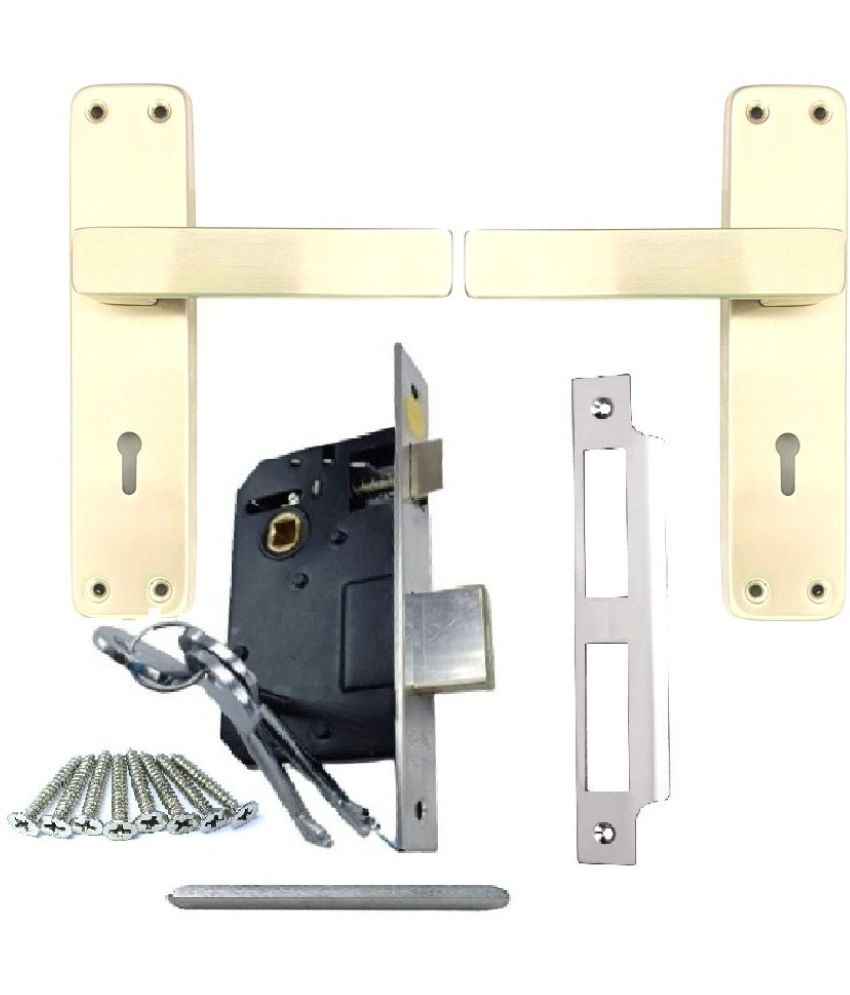    			Onmax Stainless Steel 7 inches High Quality Premium Range Matt Satin Silver Finish with Slim Mortise Door Lock Set and 6 Lever Double Action Brass Latch Brass Bhogli Lockset (SML6+SS703MSS)