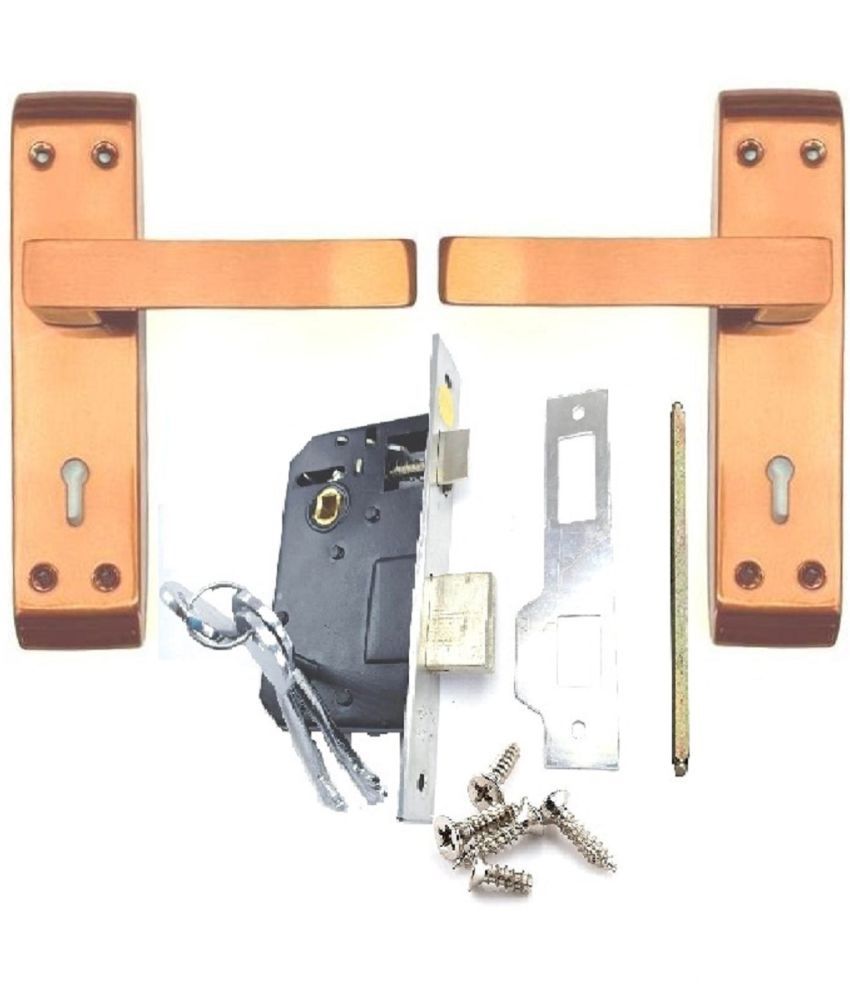     			Onmax Stainless Steel High Quality Premium Range Lock Slim Mortise Door Lock Set Size 7 Inch Double Action Brass Latch Brass Bhogli with Rose Gold Finish  Pack of 1 set, Rustfree for Outdoor and Indoor (SML6+SS701RG)