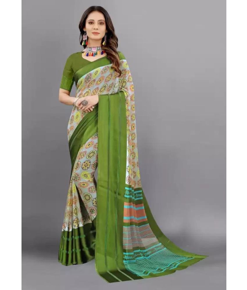     			Sanjana Silk - LightGreen Georgette Saree With Blouse Piece ( Pack of 1 )