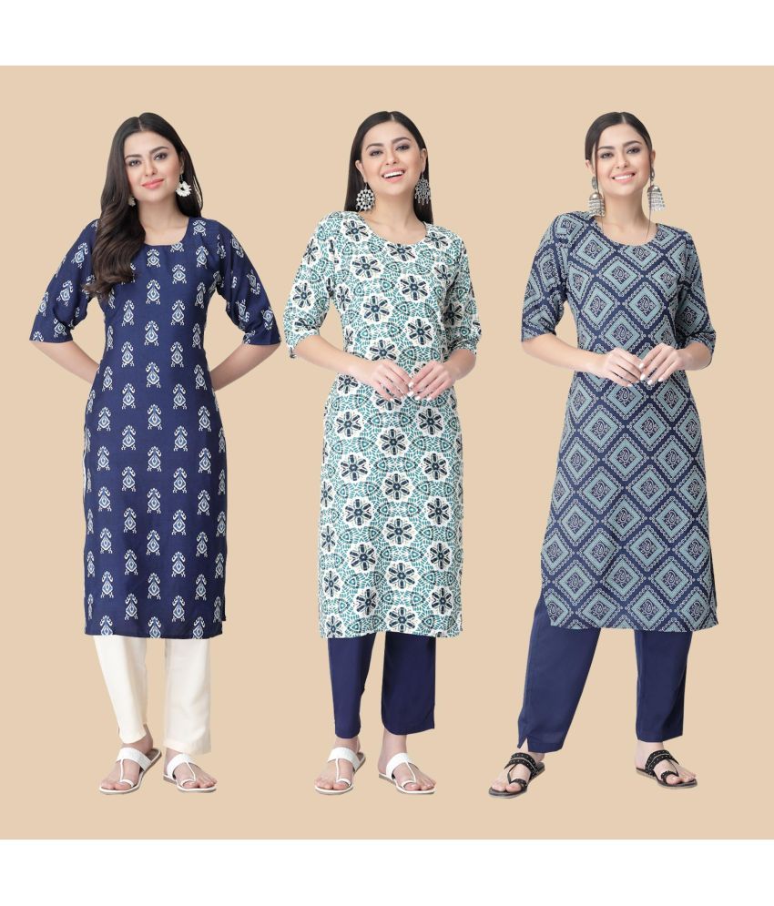     			1 Stop Fashion - Multicolor Crepe Women's Straight Kurti ( Pack of 3 )