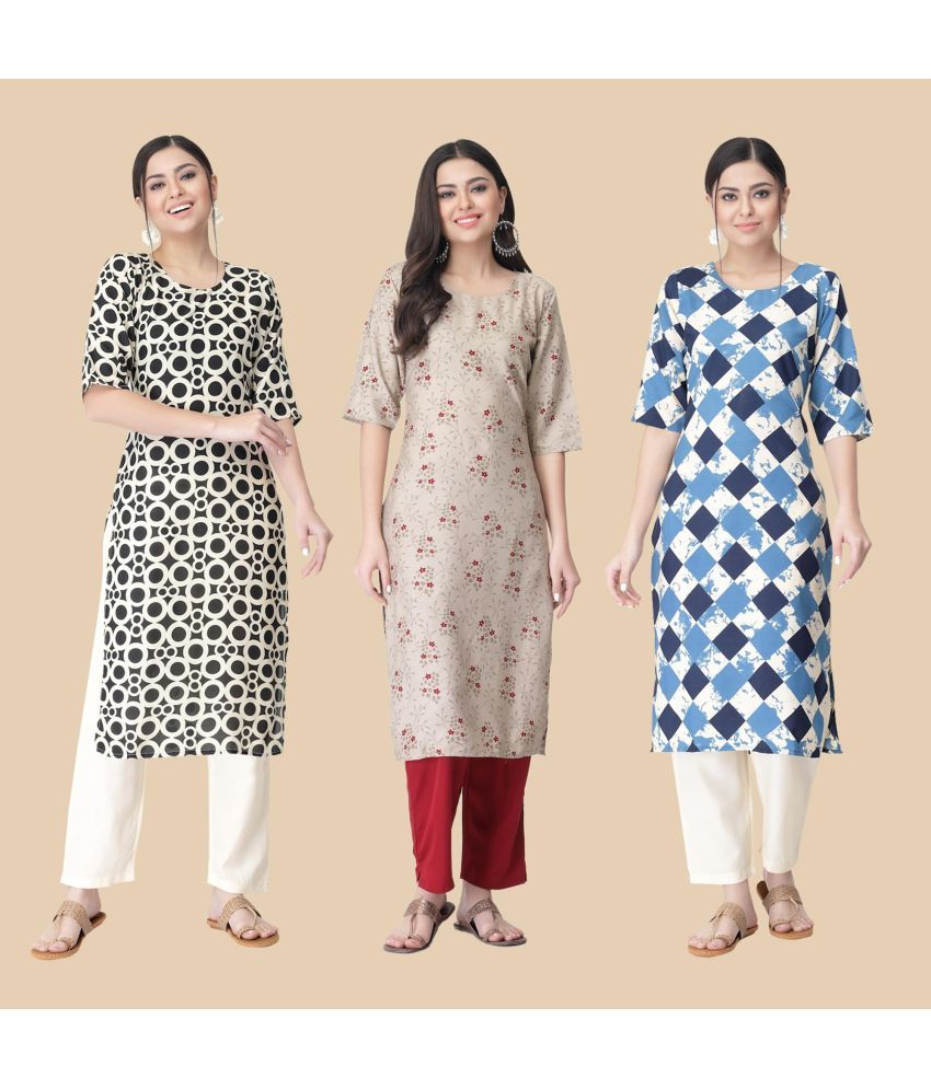     			1 Stop Fashion - Multicolor Crepe Women's Straight Kurti ( Pack of 3 )