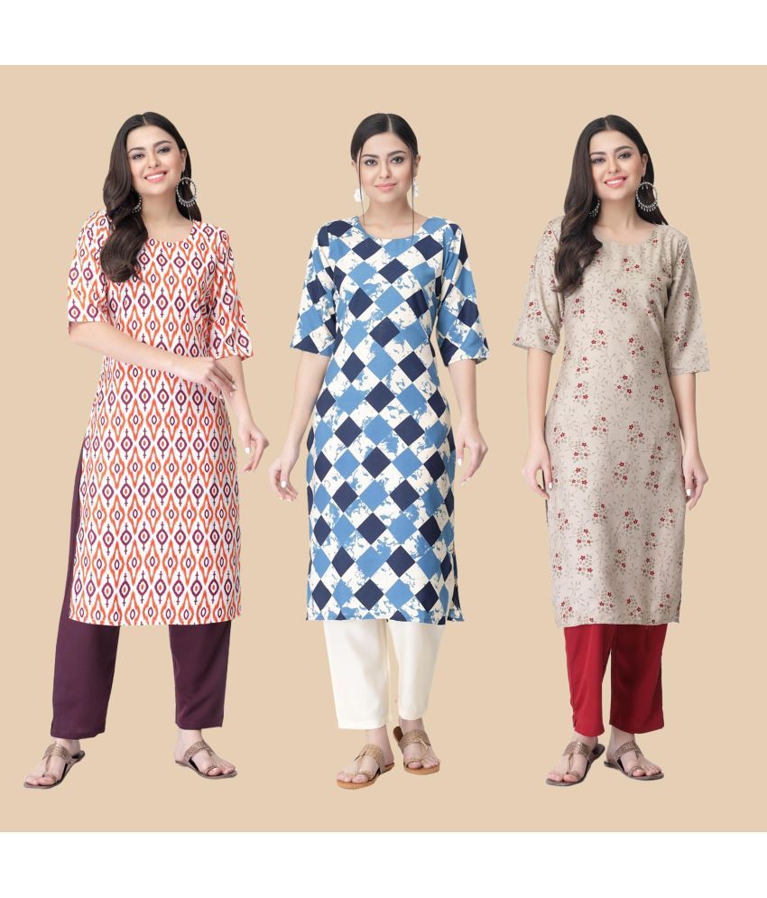     			1 Stop Fashion - Multicolor Crepe Women's Straight Kurti ( Pack of 3 )