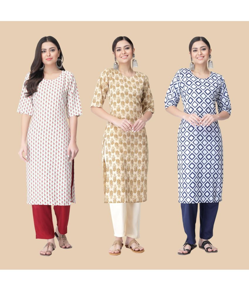     			1 Stop Fashion - Multicolor Crepe Women's Straight Kurti ( Pack of 3 )