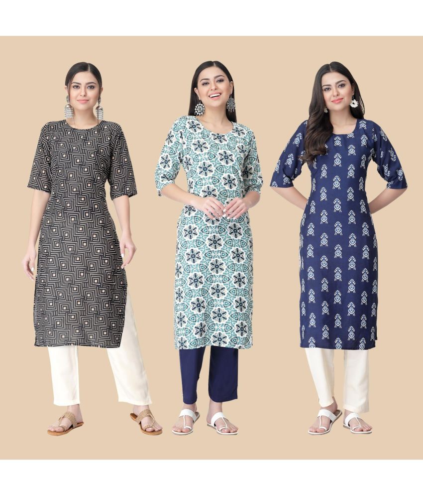     			1 Stop Fashion - Multicolor Crepe Women's Straight Kurti ( Pack of 3 )