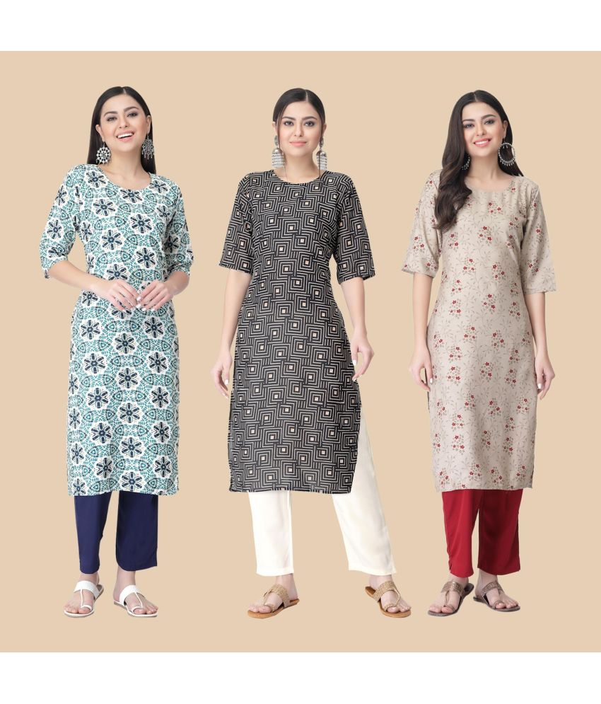     			1 Stop Fashion - Multicolor Crepe Women's Straight Kurti ( Pack of 3 )