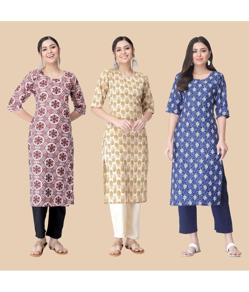     			1 Stop Fashion - Multicolor Crepe Women's Straight Kurti ( Pack of 3 )