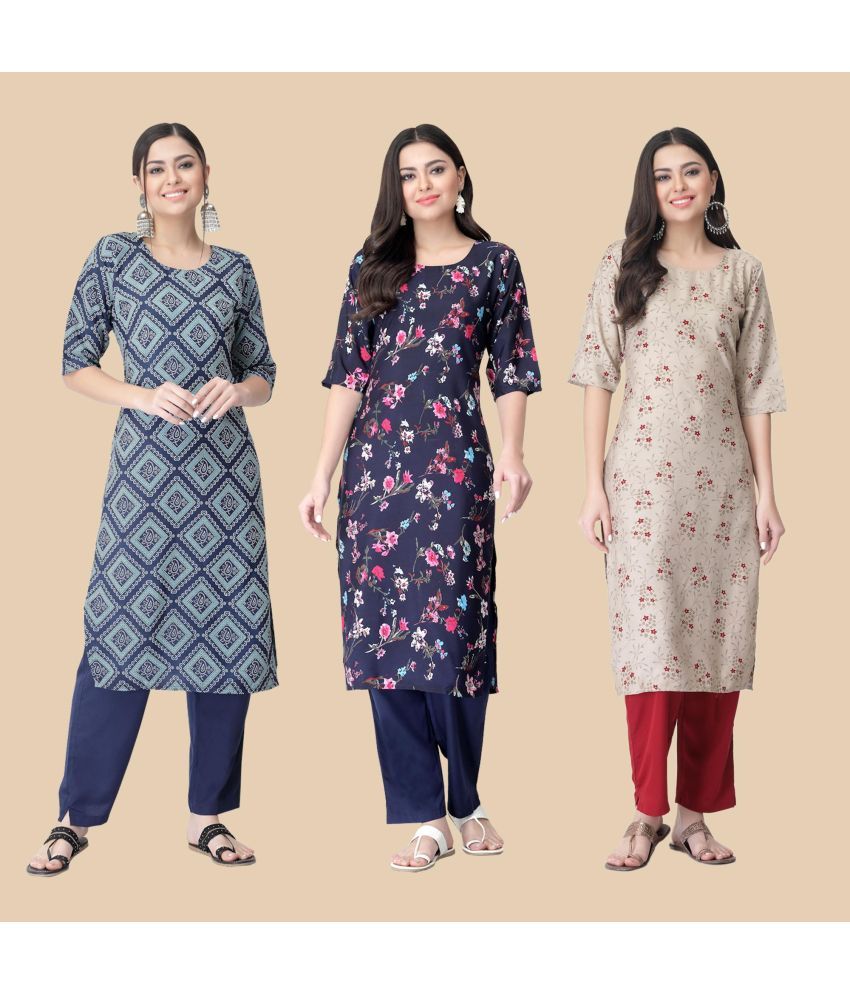     			1 Stop Fashion - Multicolor Crepe Women's Straight Kurti ( Pack of 3 )