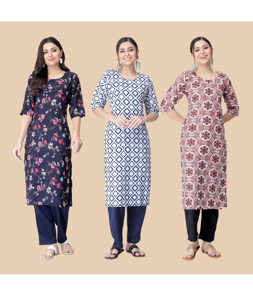     			1 Stop Fashion - Multicolor Crepe Women's Straight Kurti ( Pack of 3 )