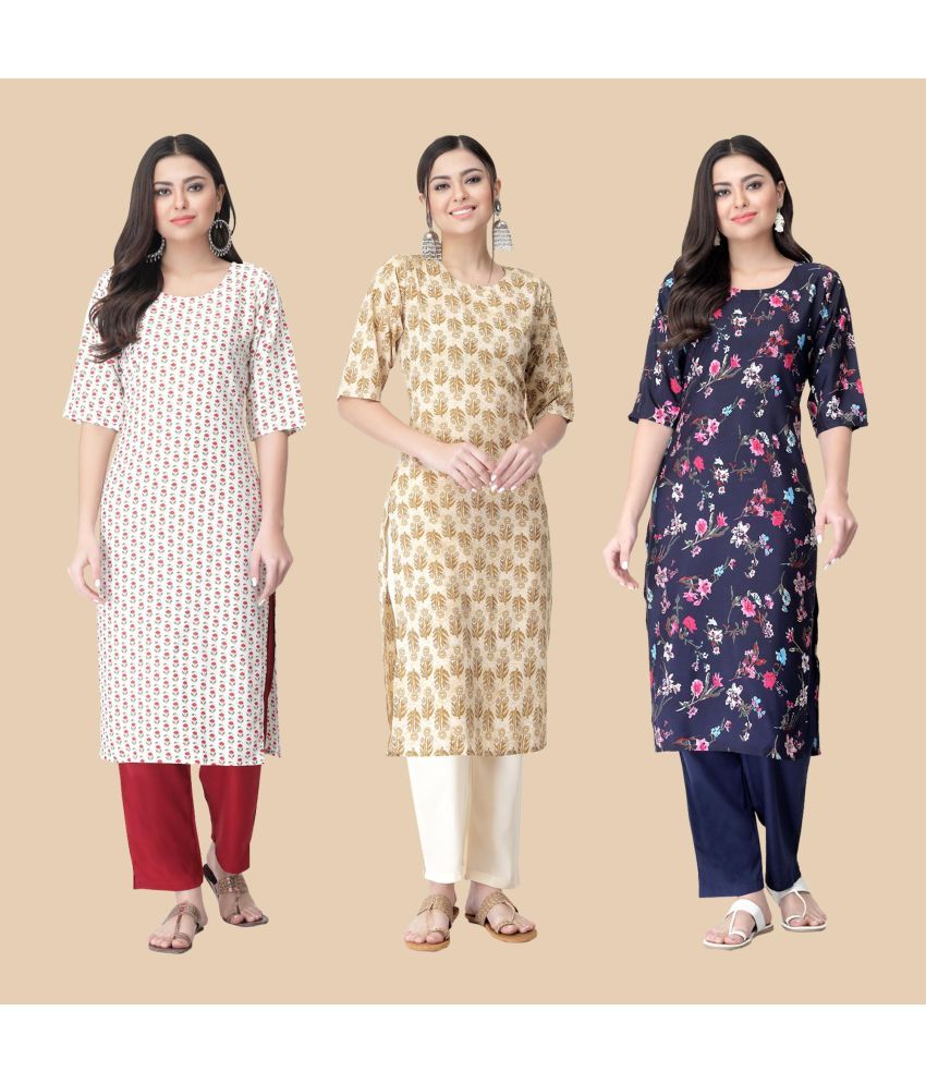     			1 Stop Fashion - Multicolor Crepe Women's Straight Kurti ( Pack of 3 )