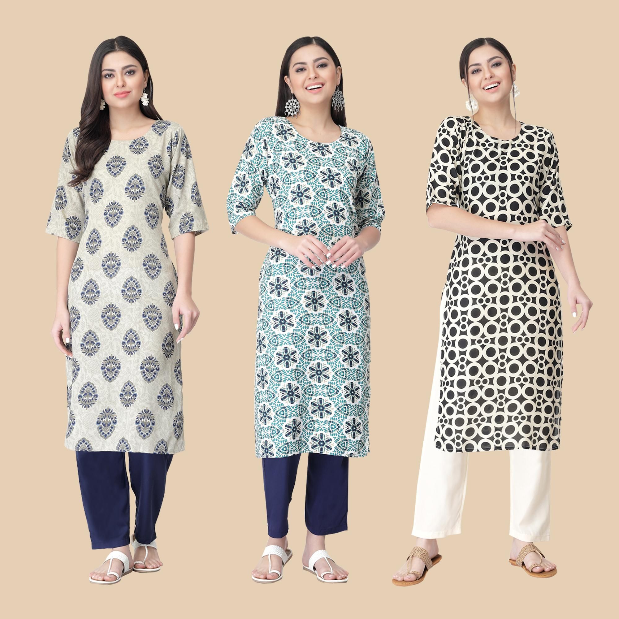     			1 Stop Fashion - Multicolor Crepe Women's Straight Kurti ( Pack of 3 )