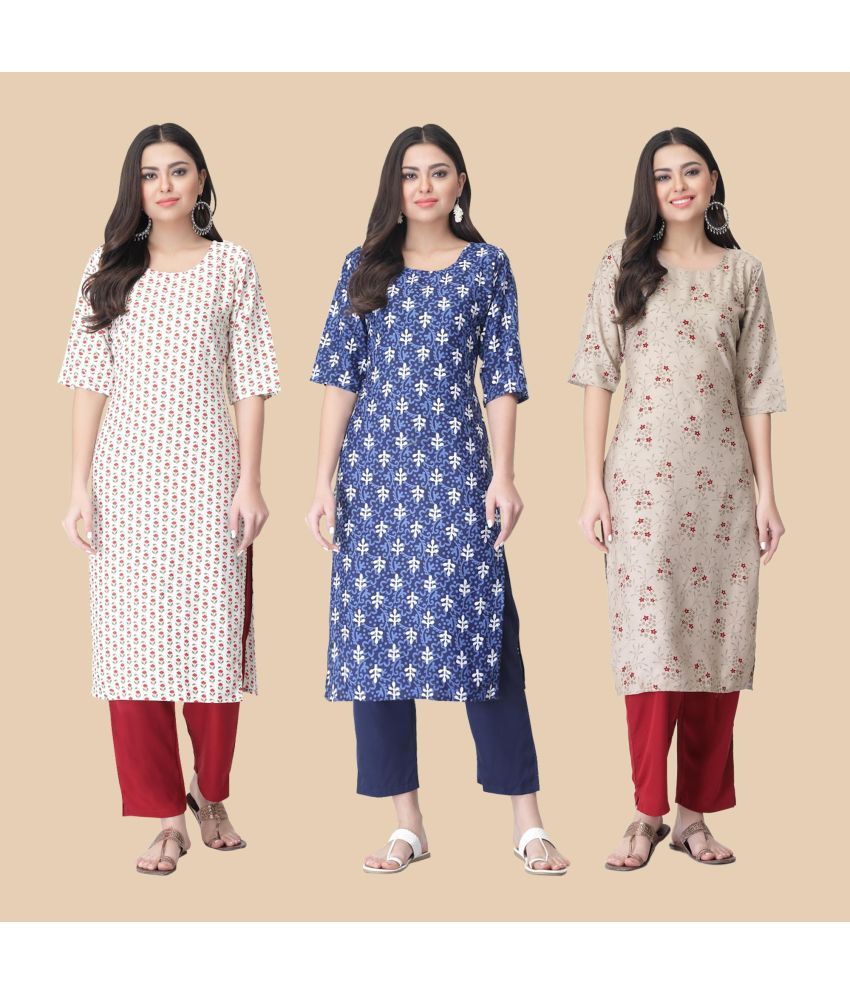     			1 Stop Fashion - Multicolor Crepe Women's Straight Kurti ( Pack of 3 )