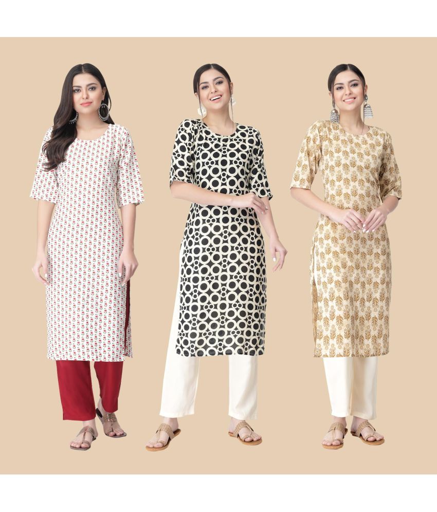     			1 Stop Fashion - Multicolor Crepe Women's Straight Kurti ( Pack of 3 )