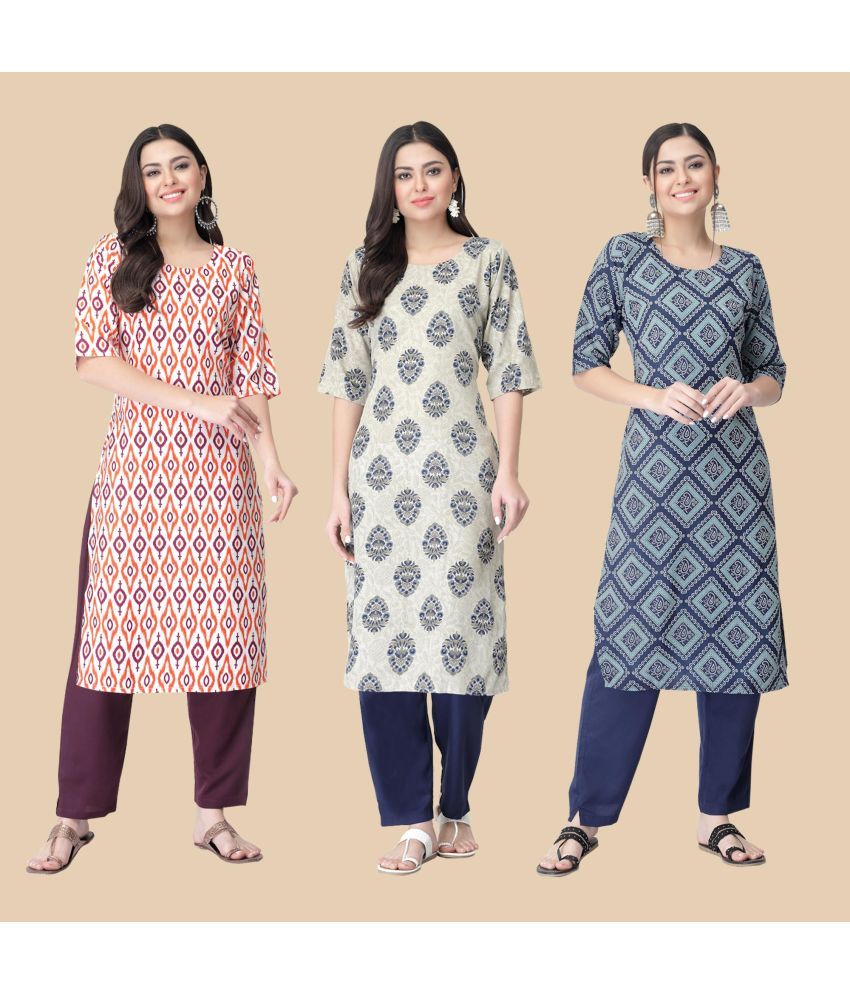     			1 Stop Fashion - Multicolor Crepe Women's Straight Kurti ( Pack of 3 )