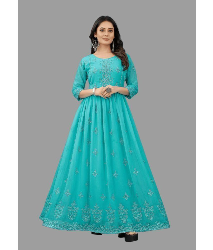     			Aika - Light Blue Flared Georgette Women's Stitched Ethnic Gown ( Pack of 1 )