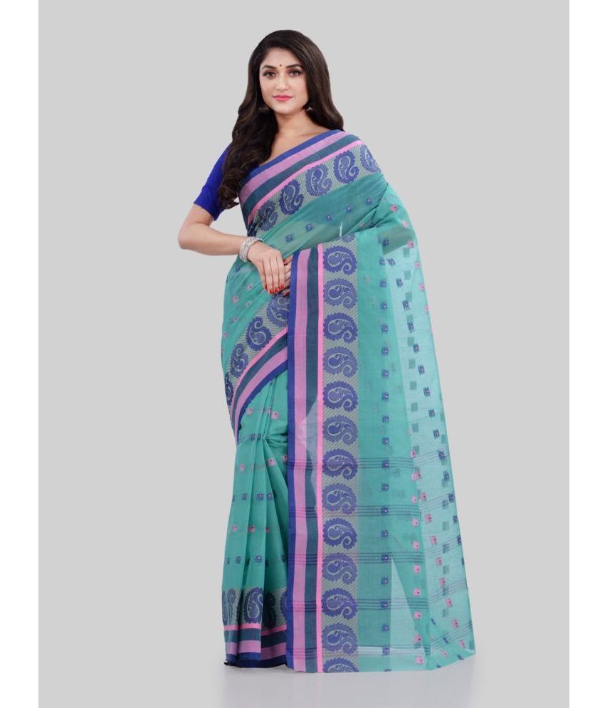     			Desh Bidesh - Green Cotton Saree Without Blouse Piece ( Pack of 1 )