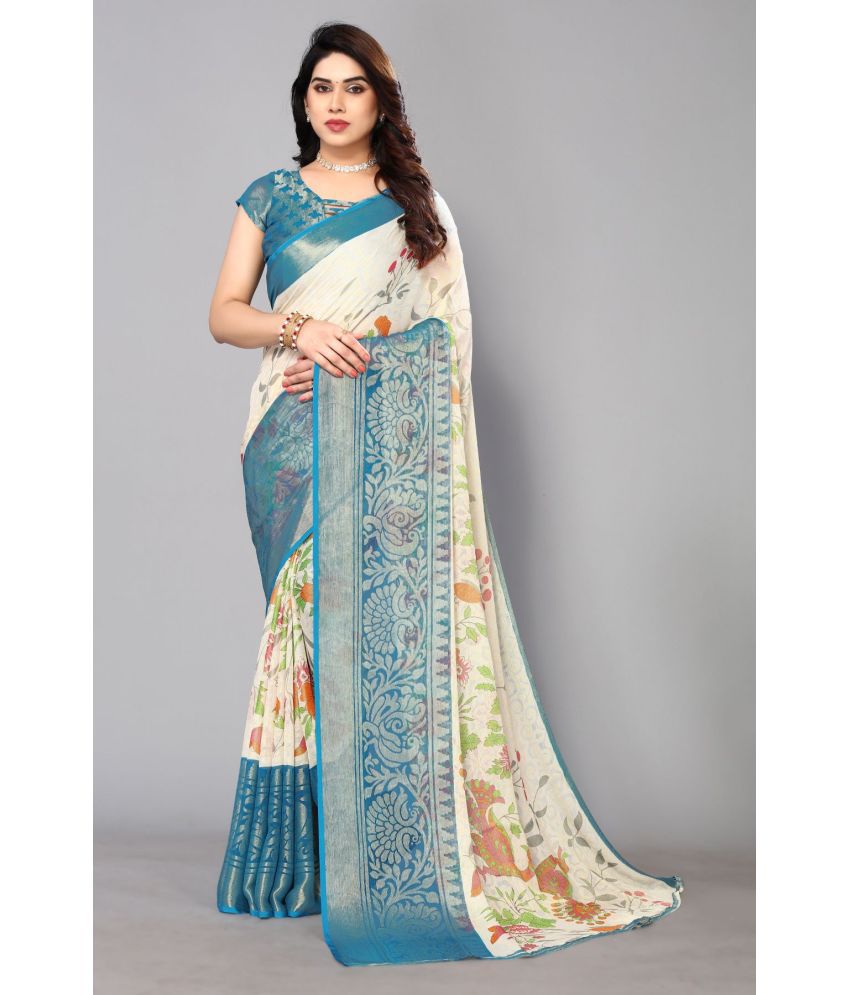     			FABMORA - SkyBlue Brasso Saree With Blouse Piece ( Pack of 1 )
