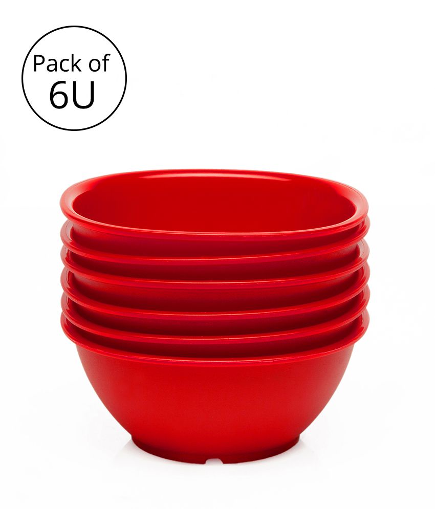    			HOMETALES Plastic Katori/Bowl Set 400ml each (Pack of 6) - Red Colour