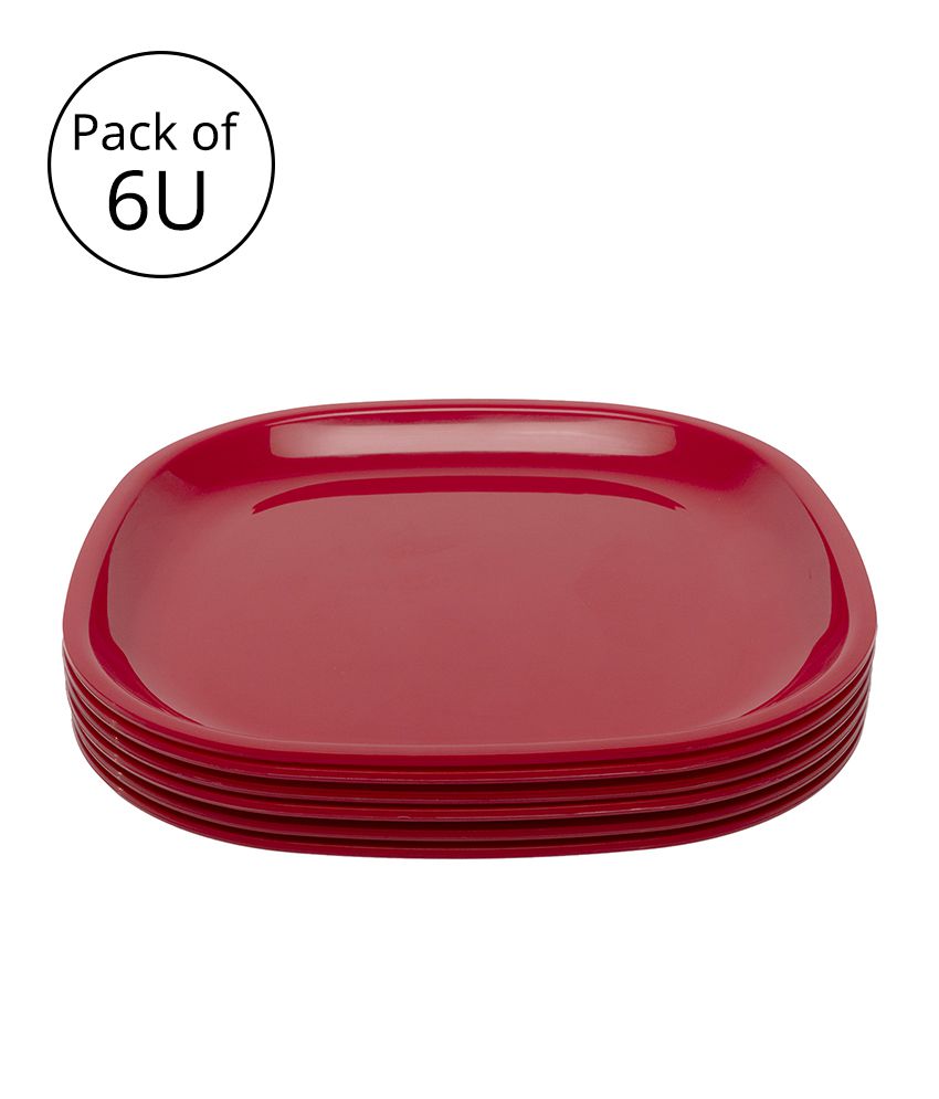     			HOMETALES - Plastic Microwave Safe Plates, (Pack of 6) Quarter Plate, Dia 8inch - Red