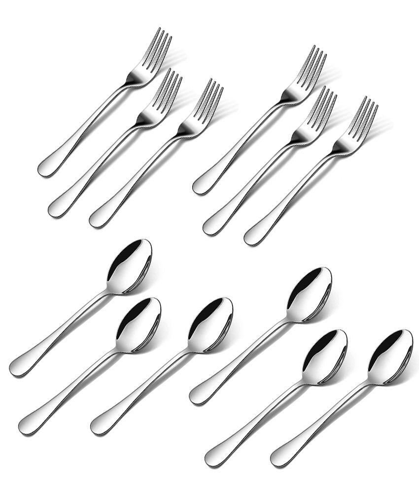     			HOMETALES - Stainless Steel Cutlery Set of 12 ( 6U Baby Fork, 6U Baby Spoon ), 1.8mm Thickness