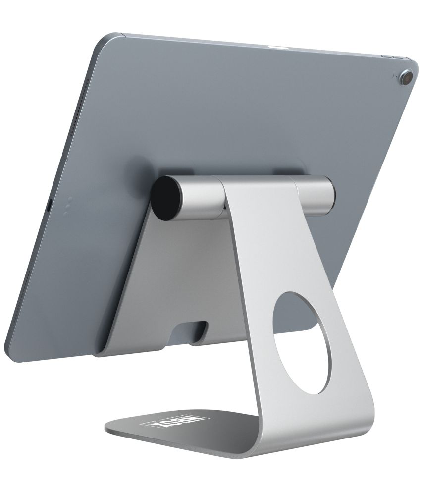     			NBOX Direct Tablet Stand Aluminium Adjustable Foldable Cell Phone Holder Mount Multi-Angle Dock, Aluminium Alloy, Anti-Slip Pads for Home, Office Desk, Study and Bed (4"-13") - (Silver)