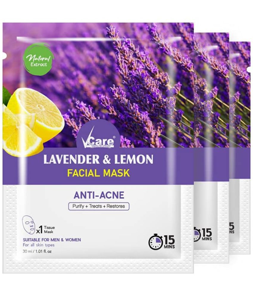     			VCare Sheet Face Mask for Glowing Skin with Lavender & Lemon |Facial Mask for Women &Men Refreshing Beauty Mask For All Skin Type