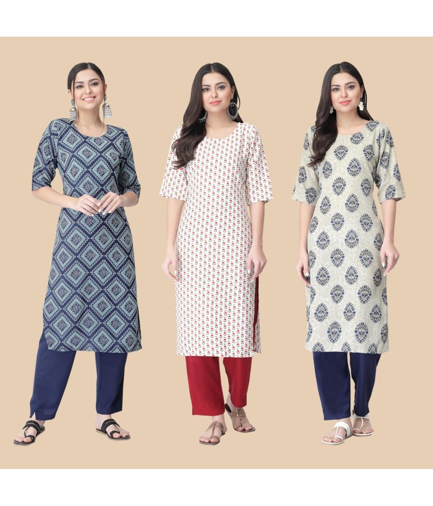     			1 Stop Fashion - Multicolor Crepe Women's Straight Kurti ( Pack of 3 )