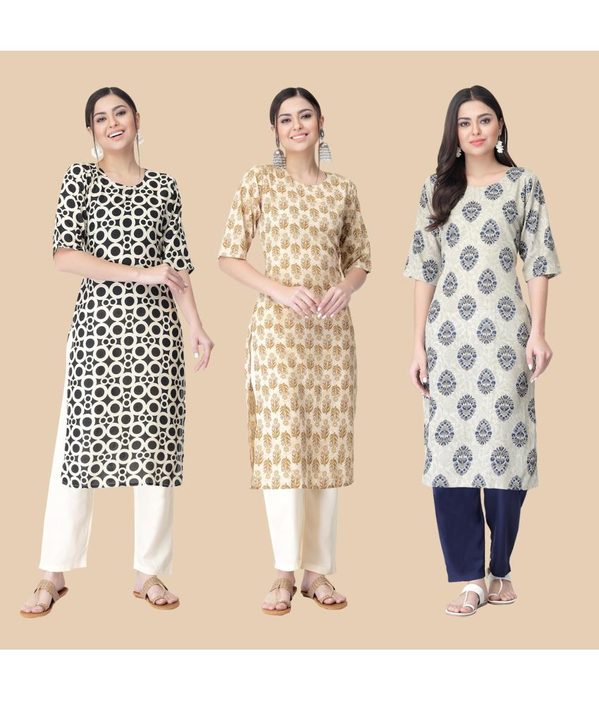     			1 Stop Fashion - Multicolor Crepe Women's Straight Kurti ( Pack of 3 )
