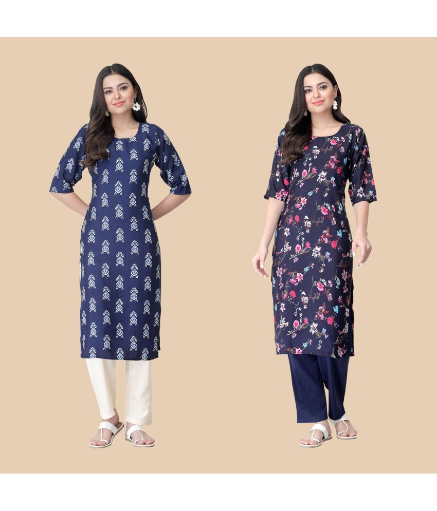     			1 Stop Fashion - Multicolor Crepe Women's Straight Kurti ( Pack of 2 )