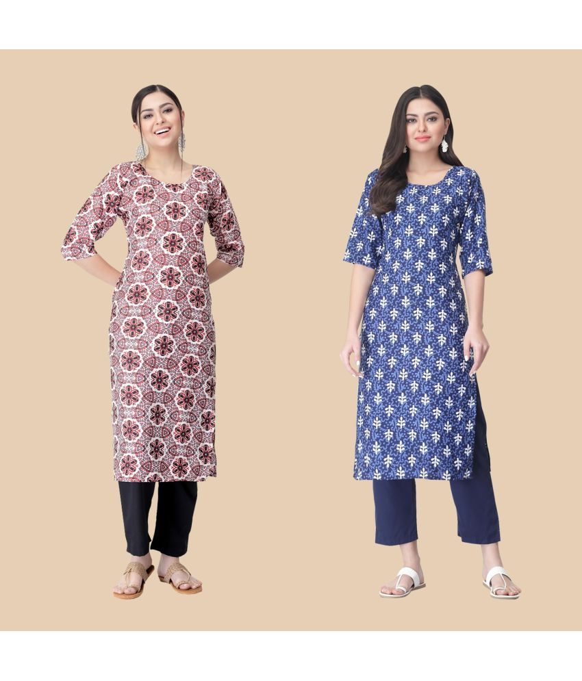     			1 Stop Fashion - Multicolor Crepe Women's Straight Kurti ( Pack of 2 )