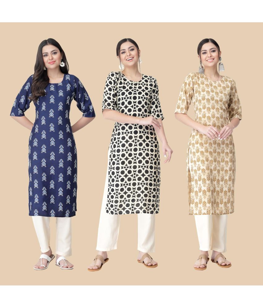     			1 Stop Fashion - Multicolor Crepe Women's Straight Kurti ( Pack of 3 )