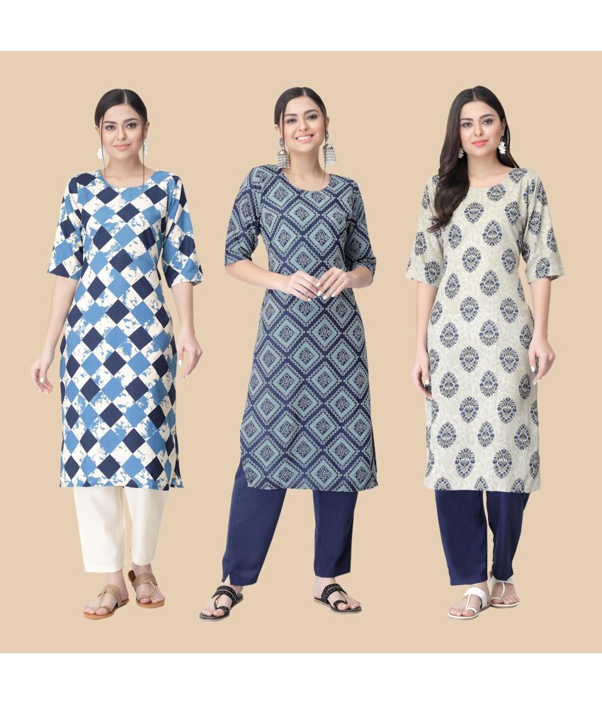     			1 Stop Fashion - Multicolor Crepe Women's Straight Kurti ( Pack of 3 )