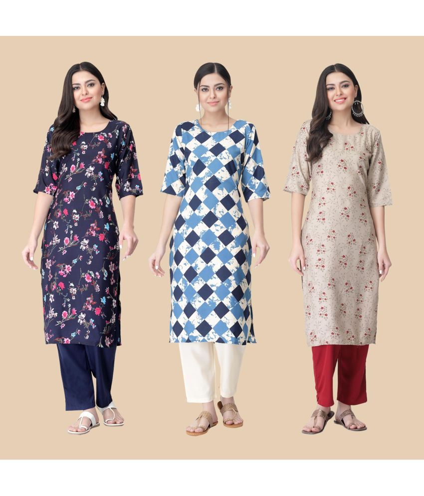     			1 Stop Fashion - Multicolor Crepe Women's Straight Kurti ( Pack of 3 )