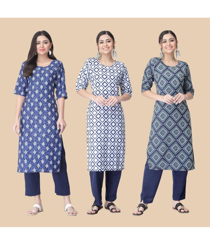     			1 Stop Fashion - Multicolor Crepe Women's Straight Kurti ( Pack of 3 )